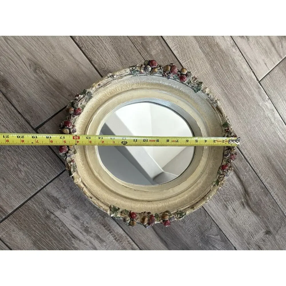 Vintage Barbola Fruit Creamy Frame Mirror Oval Deep Hand Painted Foam Core Board